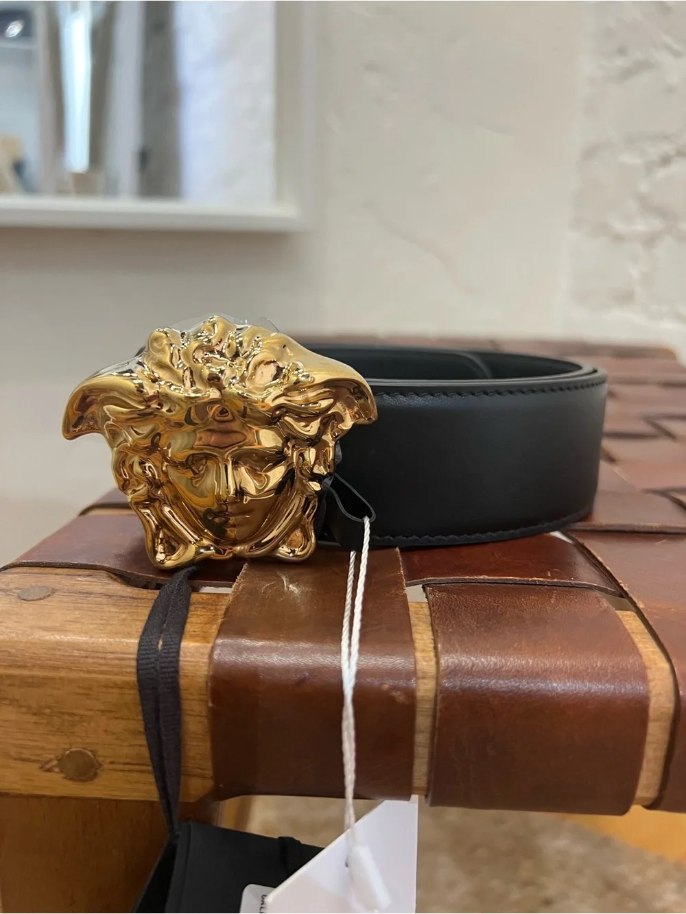 Versace Medusa Embellished Leather Belt